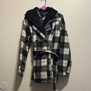 Black and White Plaid Trench Coat